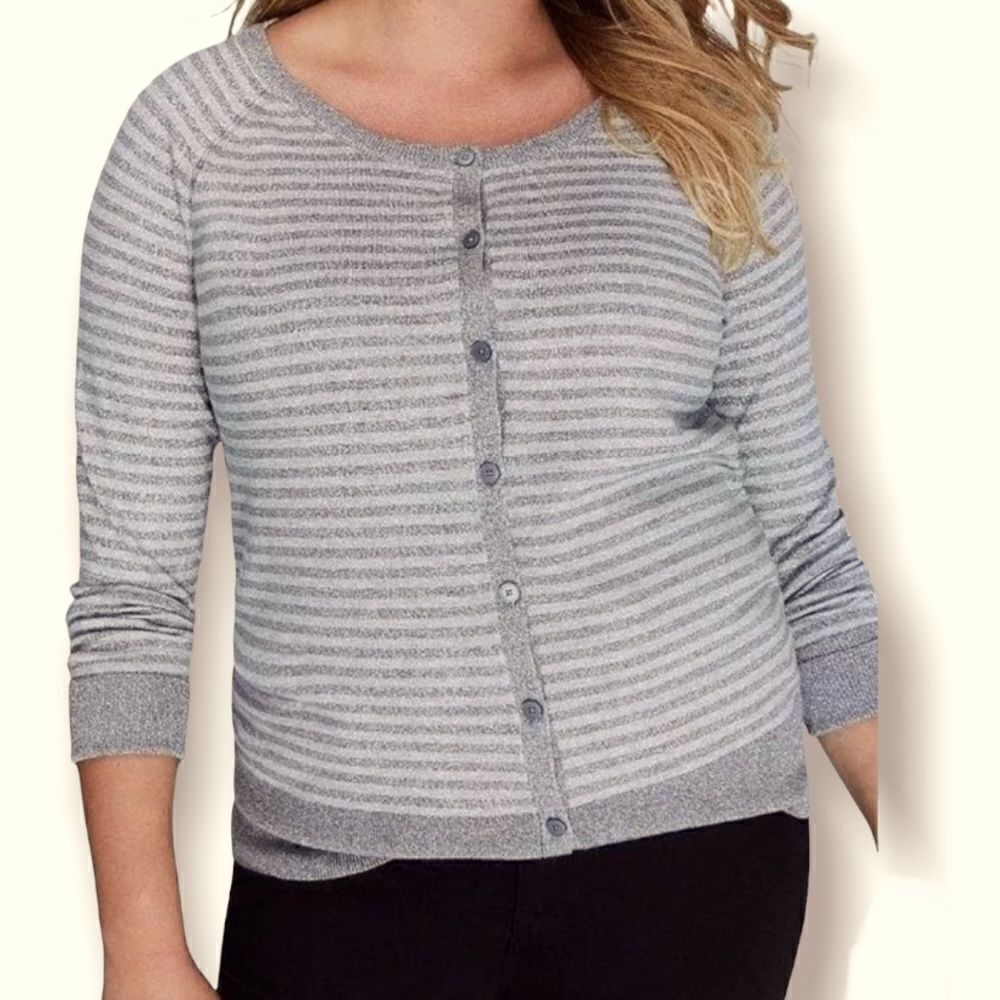 Lane Bryant knit gray metallic stripped button up cardigan sweater 18/20